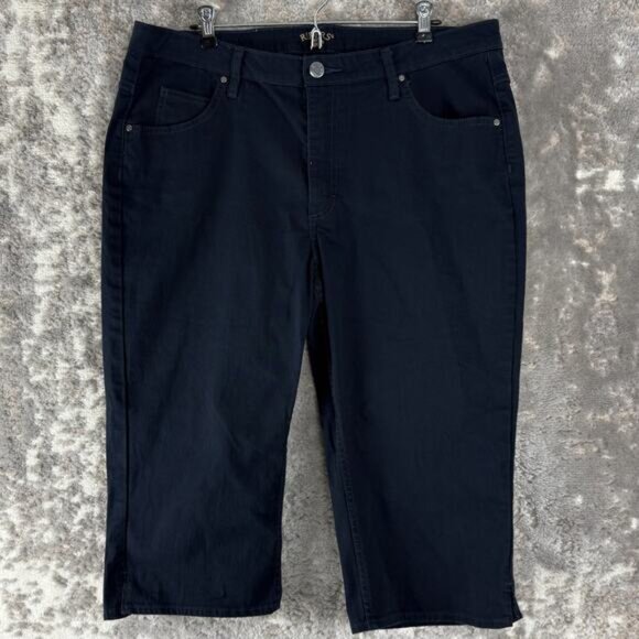 Lee Plus Size 18 Cropped Capri Jean Blue Pants Button Zip Straight Leg Pocket - Picture 1 of 12